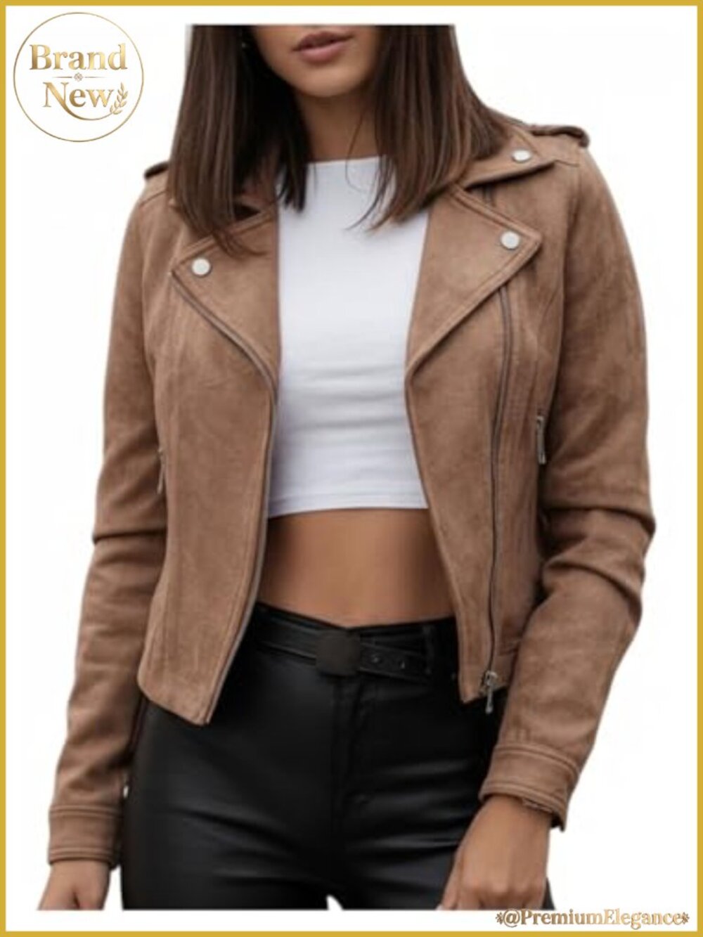 Faux Suede Motorcycle Jacket Zip Up Biker Outerwear